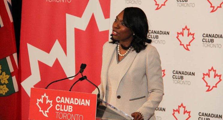 Mitzie Hunter addressing Canadian Club Toronto audience