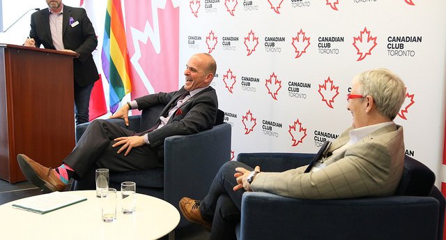 Randy Boissonnault and Helen Kennedy engage in fireside chat at Canadian Club Toronto event